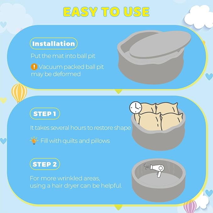 Baby Ball Pit 35.4" Soft Round Memory Foam Ball Pits NOT Included Balls Indoor Outdoor Playpen for Babies Toddlers Kids Great Gift for Girls Boys, Gray