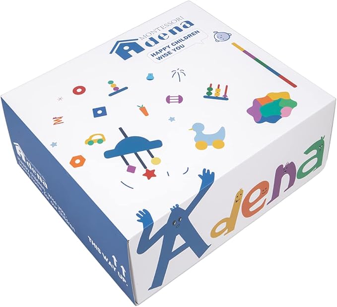 Adena Montessori Play Kit for 9-10 Months Baby,7 in 1 Learning Educational Toys for Toddler,Include Clear Tube with Stacking Rings,Coin Box,Wooden Rattle and more,Christmas Birthday Gift for Boys Girl