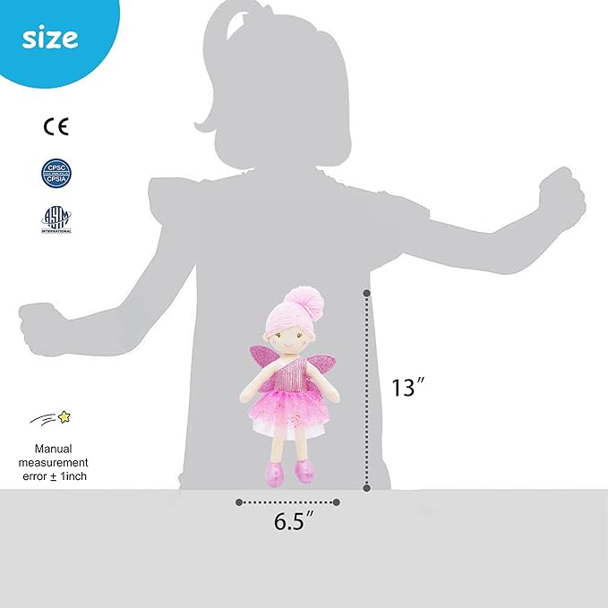 June Garden 12" Enchanted Garden Fairy Doll Elida - Plush Stuffed Soft Doll Girl Gift - Pink Outfit and Wings