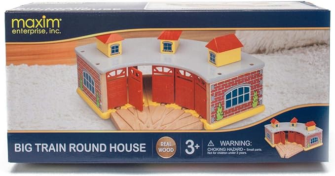 inc. Wooden Train Round House with 5-Way Switch Track for Kids, Wood Train Shed with 5 Doors. Houses 5 Engines & Cars, Compatible with Major Brand Wooden Railways