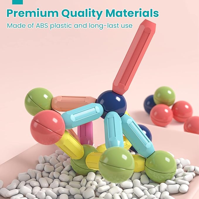 BAKAM Magnetic Building Blocks for Kids Ages 4-8, STEM Construction Toys for Boys and Girls, Large Size Magnetic Sticks and Balls Game Set for Kidโs Early Educational Learning (64PCS)