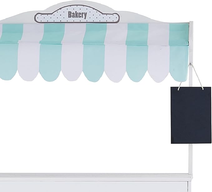 Teamson Kids My Dream Bakery Shop Dessert Stand and Rolling Pastry Cart Interactive Wooden Play Set with 18 Pretend Baked Goods, White and Mint Green with Gray Polka Dot Accents