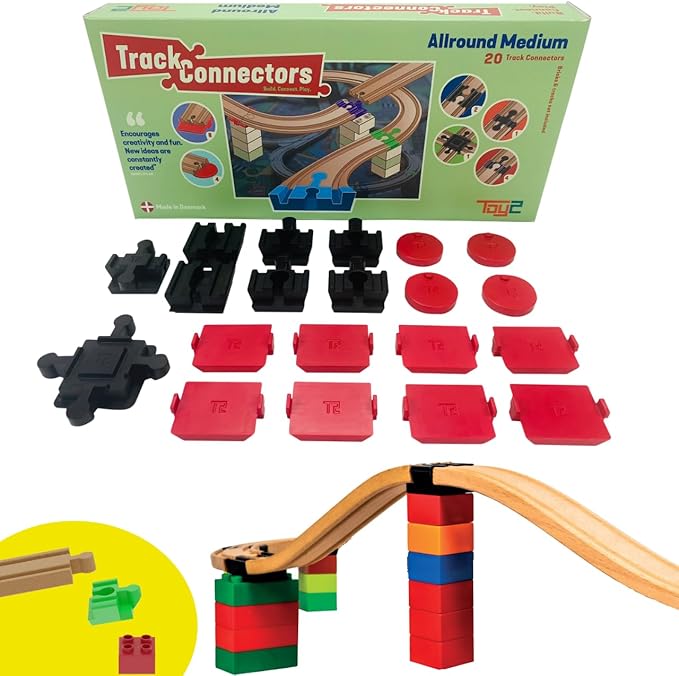 Plastic Track Connectors for Wooden Train Set - 20 Compatible Train Connectors for Duplo & Brio Train Set - Toy2 Track Connectors Spare Parts for Wooden Train Track Set - Allround Medium