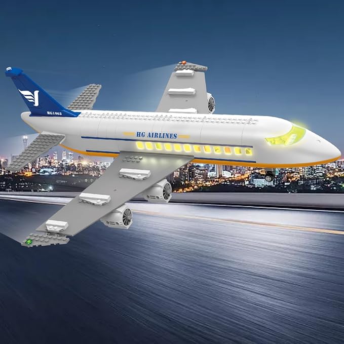 HOGOKIDS City Passenger Airplane Building Set with LED Light, 901 PCS Plane Building Blocks with Airport Terminal, Radar Tower, Luggage Trailer, Planes Model Toys Gifts for Adults Boys Girls Age 6-12+