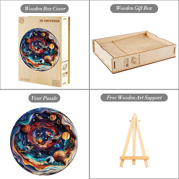 Wooden Puzzles for Adults, 3D Universe (M-200pcs) Wooden Jigsaw Puzzles Kids, 11.4 * 11.4in Unique Shaped Animal Wood Puzzles, Wooden Animal Puzzles 3D Vision Flat Puzzle Family Games