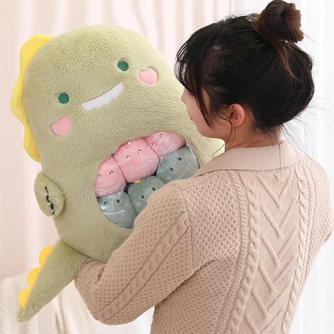 ARELUX Cute Dinosaur Plush Pudding Pillow:Snack Pillow Toys Bag Removable Stuffed Animal 8Pcs Sets Creative Plush,Soft Dino Plushie Animal Throw Pillow,Dolls Friends Family Member