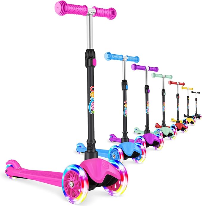 BELEEV A1 Scooter for Kids Ages 2-6, 3 Wheel Kick Scooter for Toddlers Girls Boys, Light up Wheels, Adjustable Height, Lean to Steer, Non-Slip Deck, Lightweight Push Scooter for Children
