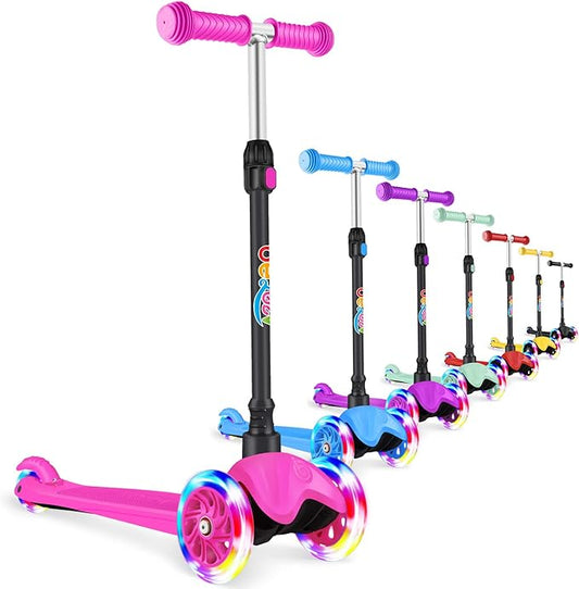 BELEEV A1 Scooter for Kids Ages 2-6, 3 Wheel Kick Scooter for Toddlers Girls Boys, Light up Wheels, Adjustable Height, Lean to Steer, Non-Slip Deck, Lightweight Push Scooter for Children