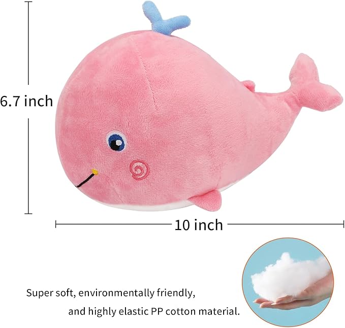 MUPI Squirting Whale Stuffed Animals Plush Pillow Cute Soft Cotton Plushies Pillows Kawaii Whale Toy Decor Gifts for Kids Boys Girls Adults (Pink, 10 Inch