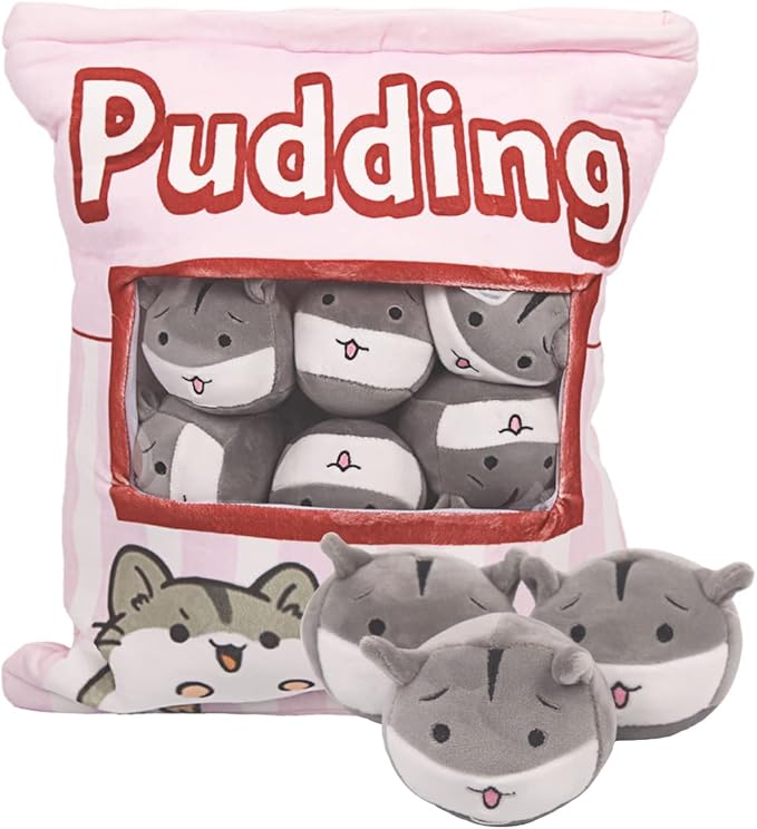 ARELUX Cute Hamster Plush Pudding Pillow:Snack Pillow Toys Bag Removable Stuffed Animal 8Pcs Sets Creative Plush,Soft Hamster Plushie Throw Pillow,Dolls Friends Family Member