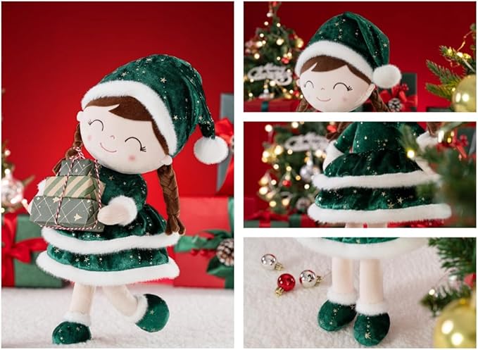 Gloveleya Soft Plush Doll Christmas Girl Dolls with Green Dress, Gift Box & Free Card - Perfect Holiday or Birthday Gift for Toddlers 2-8 Ages, 16"