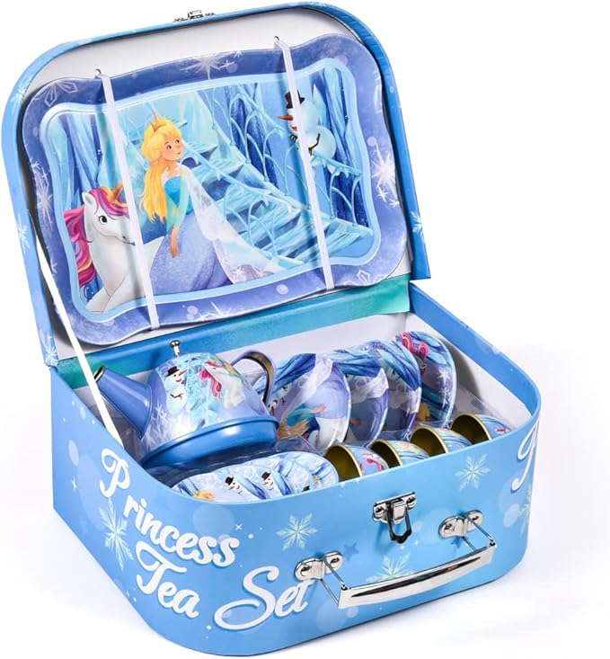 Golray Tea Party Set for Little Girls Toys, 49Pcs Kid Tin Tea Set & Luxury Food Playset & Carry Case, Kitchen Pretend Play Toy 3-5 Years Toddler Girls Birthday Gift