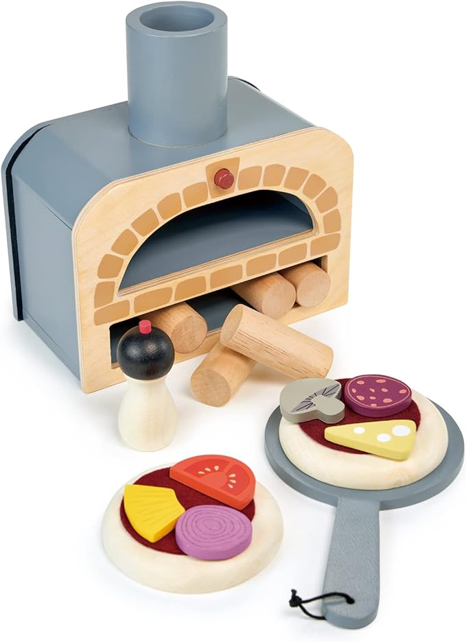 Tender Leaf Toys - Make Me a Pizza! - Pizza Toy Oven, 18 Piece Wooden Play Food Set - Develops Social, Creative and Imaginative Skills, Gender-Neutral for Boys and Girls - Age 3+