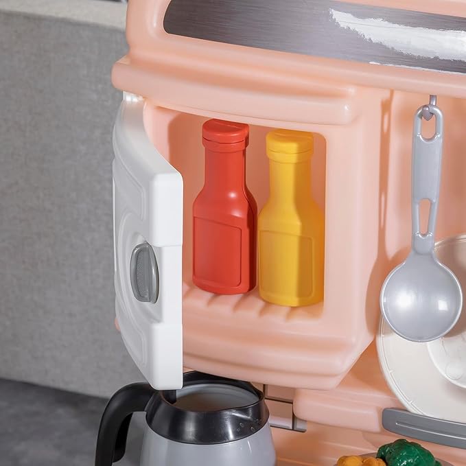 Step2 Quaint Kids Kitchen Playset, Indoor/Outdoor Kitchenette, Interactive Play, Made of Durable Plastic, Includes 21 Piece Toy Accessories, for Toddlers 2+ Years Old, Rose Pink