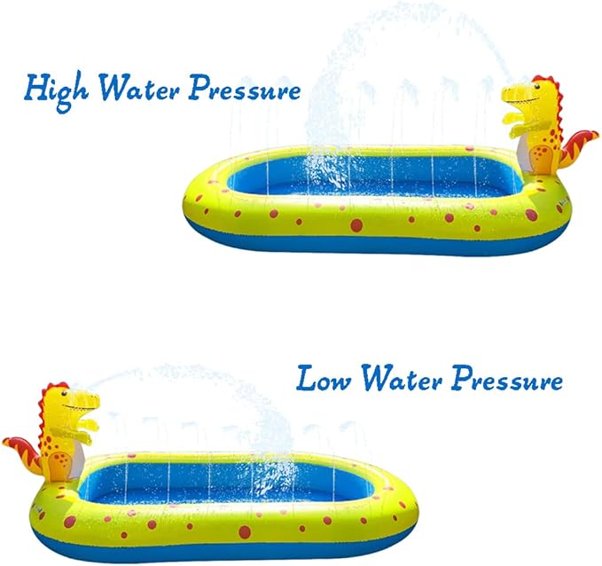 Inflatable Sprinkler Pool for Kid Family, Cute Dinosaur Sprinkler Swimming Pool, 3 in 1 Splash Play Wading Kiddie Pool for Summer Outdoor Water Play, Backyard, Garden Water Fun Toy, 67"x 41"