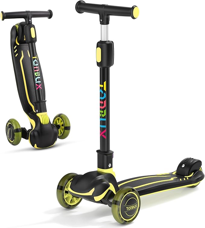 TONBUX Kids Scooter, Light Up 3 Wheel Kick Scooters for Kids 3-12, Folding Scooters with Adjustable Height - Toddler Scooter Lean-to-Steer & Widen Anti-Slip Deck