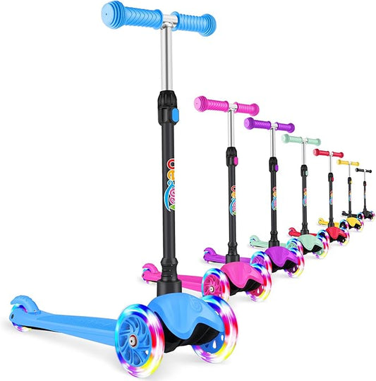 BELEEV A1 Scooter for Kids Ages 2-6, 3 Wheel Kick Scooter for Toddlers Girls Boys, Light up Wheels, Adjustable Height, Lean to Steer, Non-Slip Deck, Lightweight Push Scooter for Children