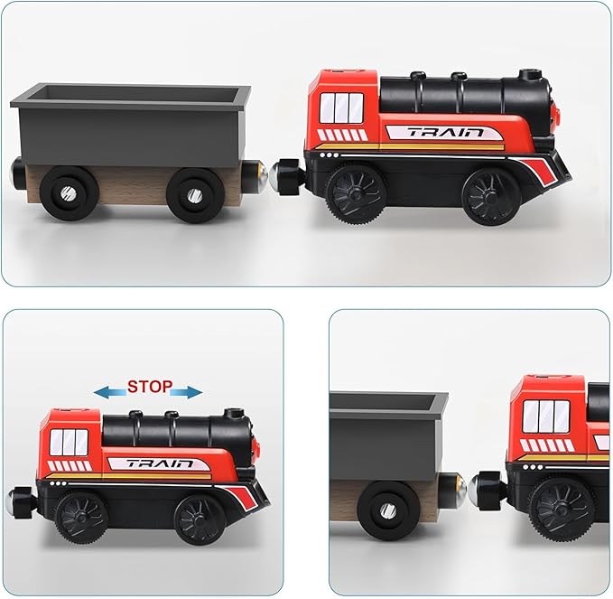 Giant bean 72PCS Tower Crane Wooden Train Set, Battery Operated Electric Train Track for Boys and Girls 3-7, Christmas Birthday Toy Gift