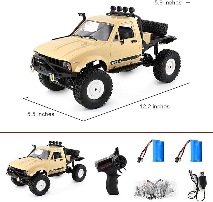 Mostop RC Car C14 Rock Crawler RC Truck 4x4 Climbing Vehicle with 2 Batteries, 2.4 Ghz Remote Control Car All Terrain Rock Crawler RC Car with Light & 2 Batteries, 4WD Off Road Hobby RC Cars for Boys