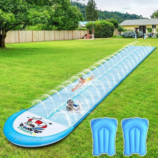 30ft Slip Splash and Slide, Heavy Duty Lawn Water Slide, Extra Long Slip Water Slides with 2 Bodyboards for Kids and Adults Kids Backyard Summer Toy with Sprinkler, Sports Outdoor Garden