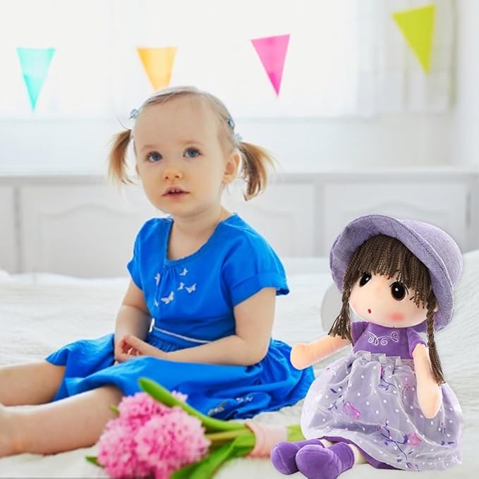 Ikasus Sweetheart Rag Doll with Hat & Skirt - Plush Soft Baby Girl Doll - Xmas/Birthday Gift