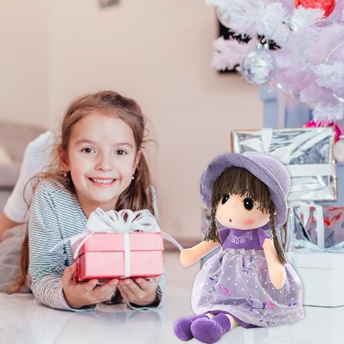 Ikasus Sweetheart Rag Doll with Hat & Skirt - Plush Soft Baby Girl Doll - Xmas/Birthday Gift