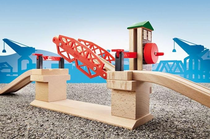 BRIO 33757 Lifting Bridge - Engaging Toy Train Accessory | Includes Wooden Track | Ideal for Kids Age 3 and Up | FSC Certified Wood - Red