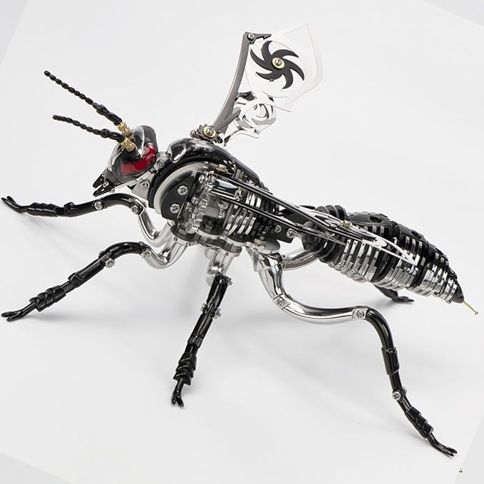 OreilleStar 3D Metal Puzzles for Adults, Model Kits of Northern Giant Hornet, Mechanical Wasp Building Blocks, Difficult DIY Assembly, Men's Birthday Gifts (3D Metal Wasp-Silver Black)