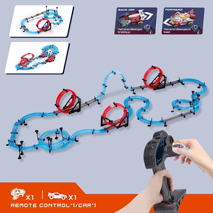 Slot Car Race Track Sets for Kids, Hot Magnetic Attraction Track Builder, Electric Remote Control Track Car Birthday Toys for Boys Kids Age 6 7 8-12