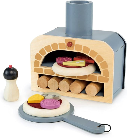 Tender Leaf Toys - Make Me a Pizza! - Pizza Toy Oven, 18 Piece Wooden Play Food Set - Develops Social, Creative and Imaginative Skills, Gender-Neutral for Boys and Girls - Age 3+