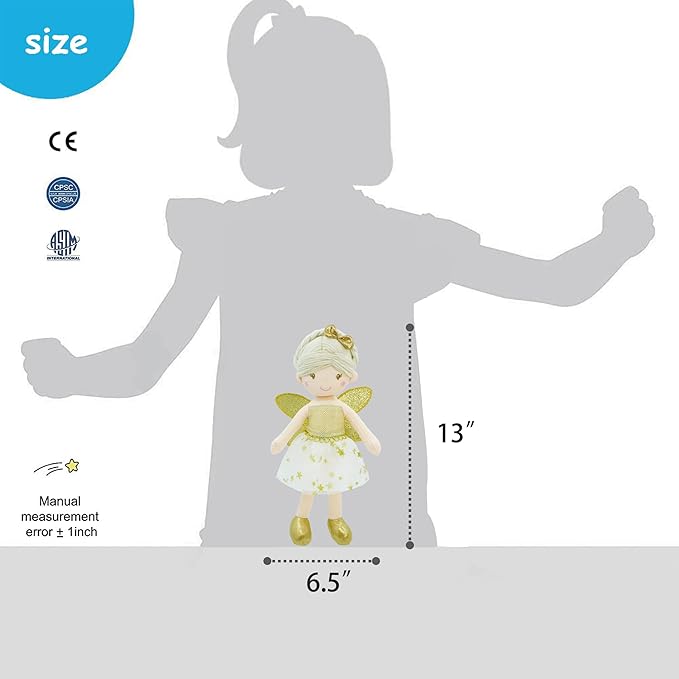 June Garden 12" Enchanted Garden Fairy Doll Joyce - Plush Stuffed Soft Doll Girl Gift - Gold Outfit and Wings