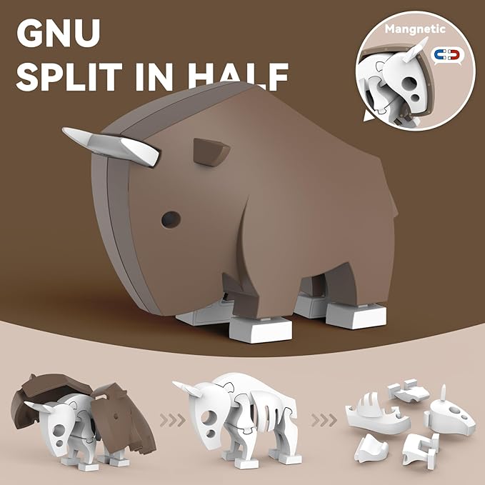 Magnetic Animal Building Toys, STEM Toddler Learning Toys 3D Puzzle Animals for Boys Girls, Educational Magnetic Travel Montessori Toy Lion Elephant Crocodile, Unique Birthday Gift for Kids 3 4 5 6 7