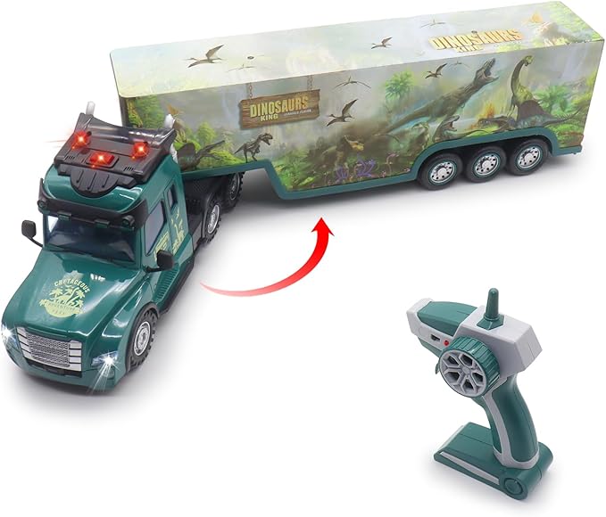 RC Semi Truck with Trailer, 2.4Ghz RC Semi-Trailer Engineering Tractor w/Sound and Colorful Lights, Remote Control Flatbed Truck Toys, RC Construction Vehicles Toy for Boys