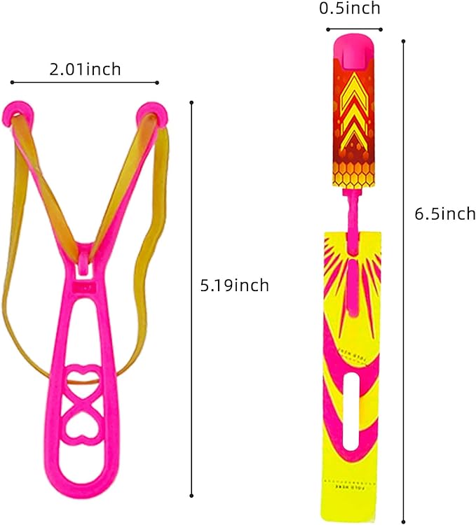 50 Pcs Slingshot Flying Toys with Led Lights,25 Pcs LED Arrow Helicopters + 25 Pcs Launchers,Summer Outdoor Game Glow in The Dark Party Supplies Party Favors for Kids 4-8,8-12 Bulk Toys