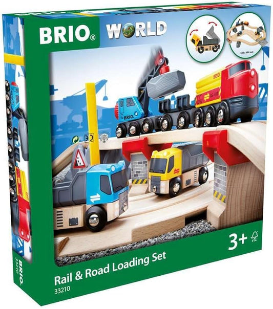 BRIO World 33210 - Rail & Road Loading Set - 32 Piece Wooden Train Set | Ideal for Kids Aged 3+ | with Special Crane Car & Flatbed Idea