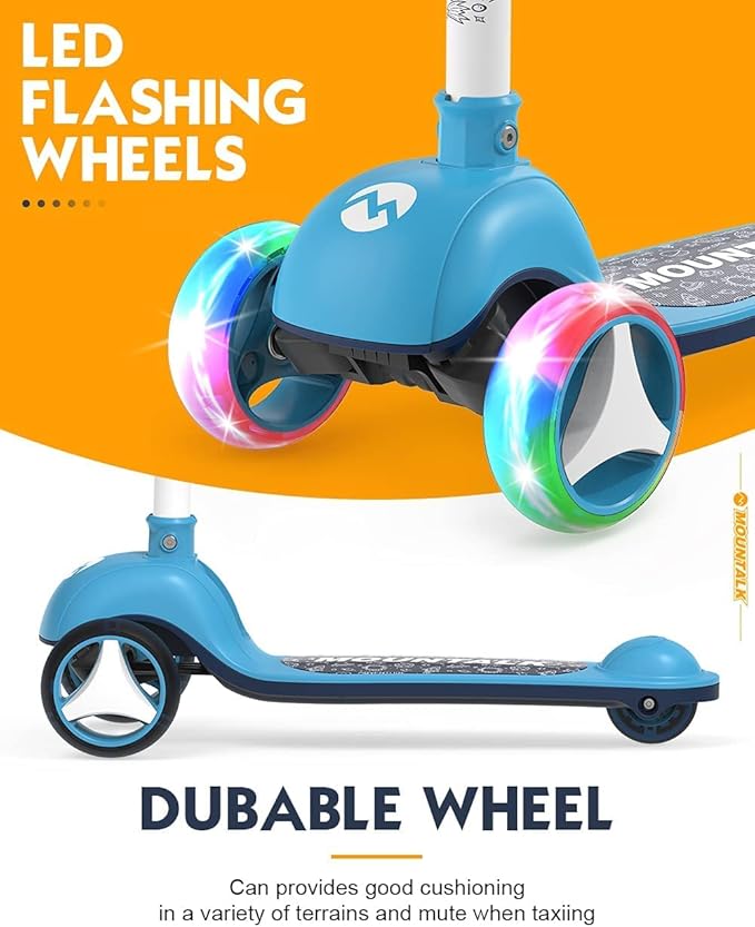 MOUNTALK Kids Scooter for Ages 1-12 Years, 3 Wheels Toddler Scooter for Children Age 1-3/3-5/5-8/8-12 Boys and Girls with Adjustable Heights and LED Wheels