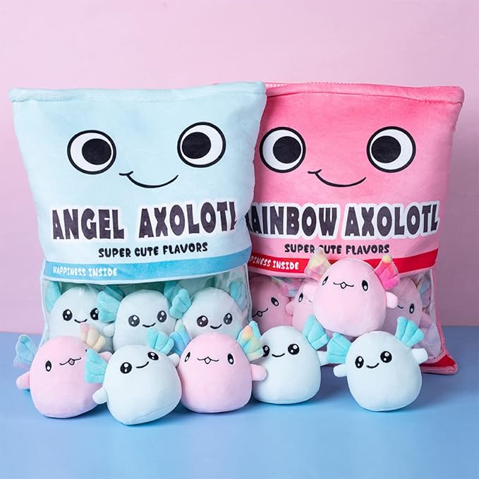 ARELUX Cute Axolotl Plush Pillow:Removable Stuffed Animal Bag Plushie 6Pcs Sets Stuffed Salamander Throw Pillow Soft Pink Axolotl Plush Toys Doll Creative Birthday Friends Family Member