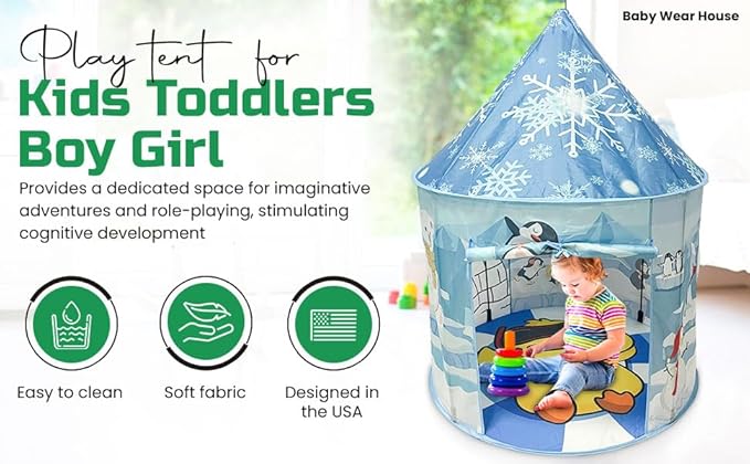 Montessori Play Tent for Kids Toddlers Boy Girl, Pop Up Imagination Creative Sensory Soft Portable Toy Gift, Indoor Outdoor Airfort Bed Fort Party Room Ice Winter Wonderland (Penguin Igloo)