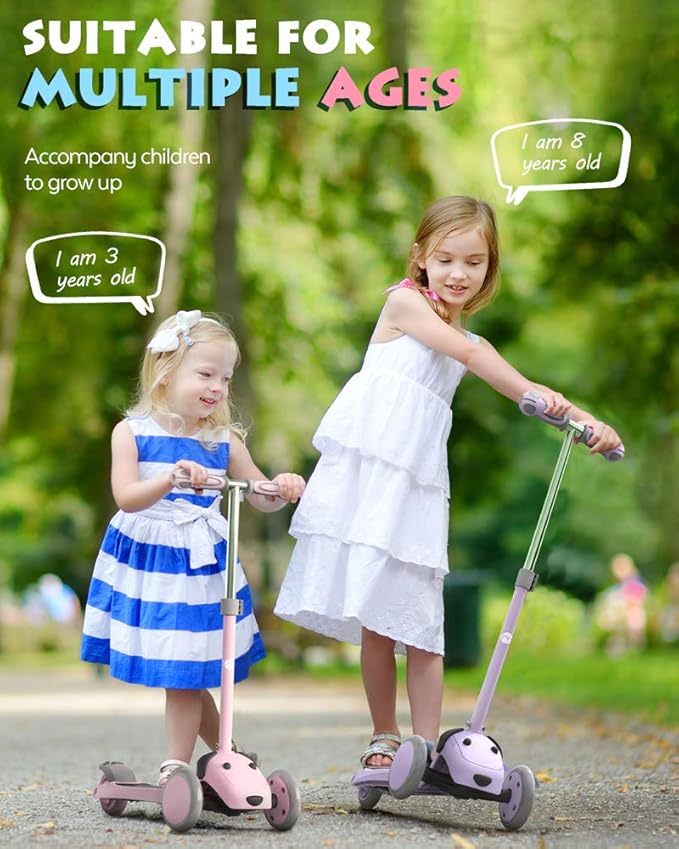 MOUNTALK Kids Scooter for Ages 1-12 Years, 3 Wheels Toddler Scooter for Children Age 1-3/3-5/5-8/8-12 Boys and Girls with Adjustable Heights and LED Wheels