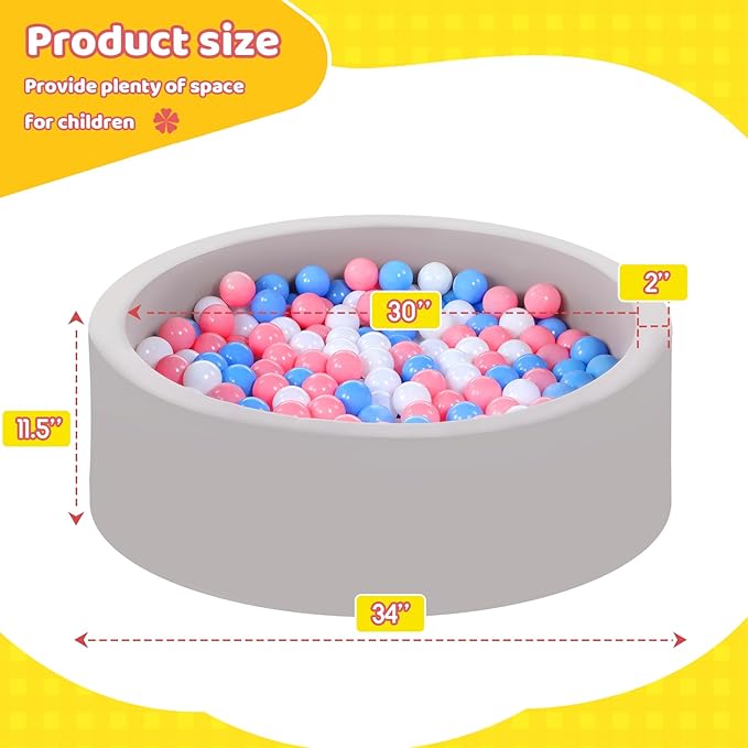 Foam Ball Pit for Toddlers with 100 Balls, Large Baby Ball Pit for Babies with Soft Memory Sponge, Indoor Outdoor Baby Playpen, Kids Play Ball Pool, Gift Toys for Infants Boys and Girls