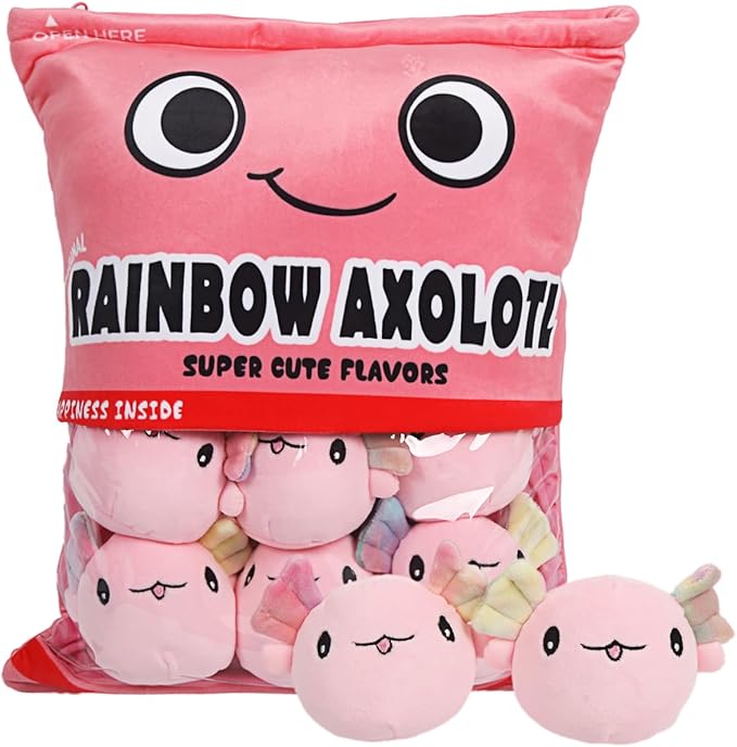ARELUX Cute Axolotl Plush Pillow:Removable Stuffed Animal Bag Plushie 6Pcs Sets Stuffed Salamander Throw Pillow Soft Pink Axolotl Plush Toys Doll Creative Birthday Friends Family Member