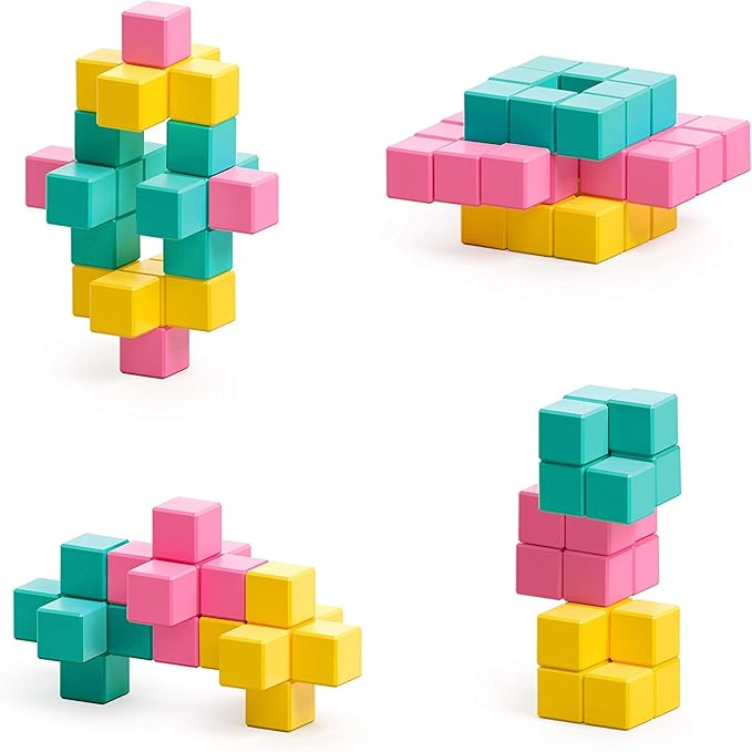 PIXIO Sweet - Tiny Magnetic Blocks Building Toy in The Pixel Art Style with Free App - 5/16" Plastic Cubes with 6 Magnets Inside - Open Ended Toy - Creativity Toy for Ages 6+ - 60pcs
