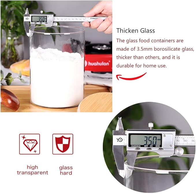 Glass Flour Container with Airtight Bamboo Lid, Large Glass Food Jar with Wooden Lid for Storage Flour, Sugar, Cookies, Rice, Coffee Beans and etc (3L)