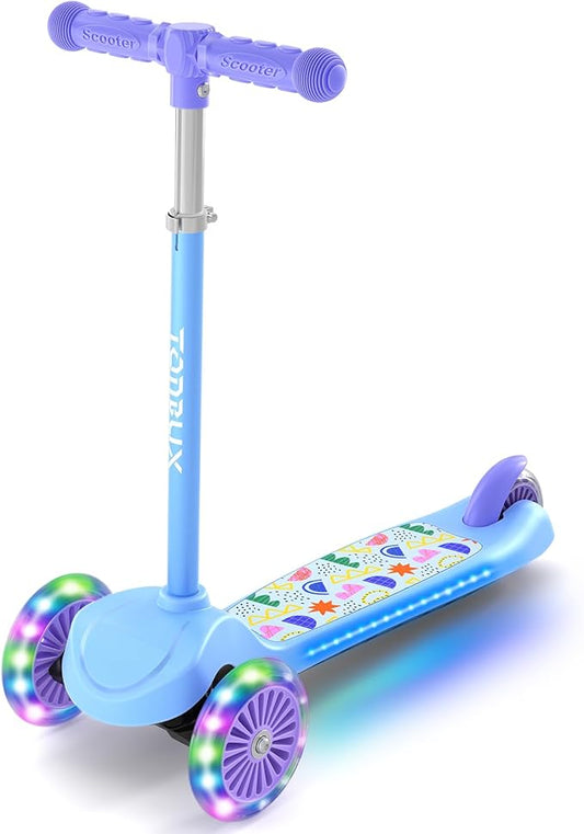 TONBUX Kids Scooter for Ages 3-5, Toddler Scooter with Light-Up Deck and Wheels, Adjustable 4-Level Height 3-Wheel Scooter for Kids, Lean-to-Steer Design