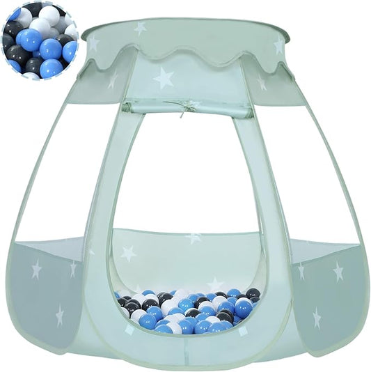 Baby Ball Pit for Toddler with 50 Balls, Kids Pop Up Play Tent for Girls, Princess Toys Gifts for Children Indoor & Outdoor Playhouse (Celadon: Gray/White/Babyblue, 109x90cm/50 Balls)