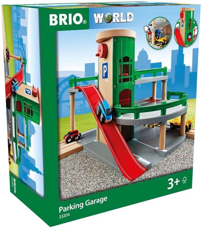 BRIO World 33204 Parking Garage - Ultimate Toy Train Accessory | Interactive Play | Compatible with All BRIO Train Sets | FSC Certified Wood Material | Ideal for Kids Age 3 and Up