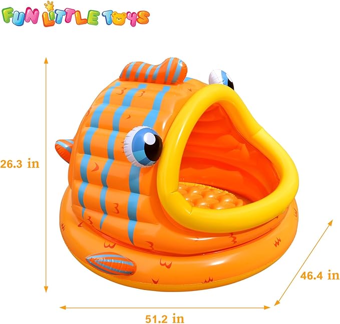 FUN LITTLE TOYS Inflatable Baby Pool with Shade, Kids Blow Up Pool with Canopy, Kiddie Pool for Indoor Outdoor Summer Swimming Floats for Toddler 3-48 Months