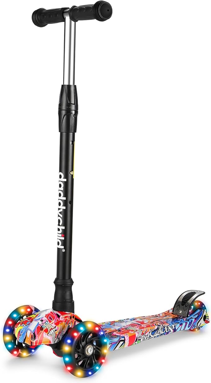 Kids Kick Scooter, 3 Wheeled Scooter for Kids, Child/Toddlers Toy, Adjustable Height, Anti-Slip Deck, Flashing Wheel Lights, for Boys/Girls 3-12 Year Old