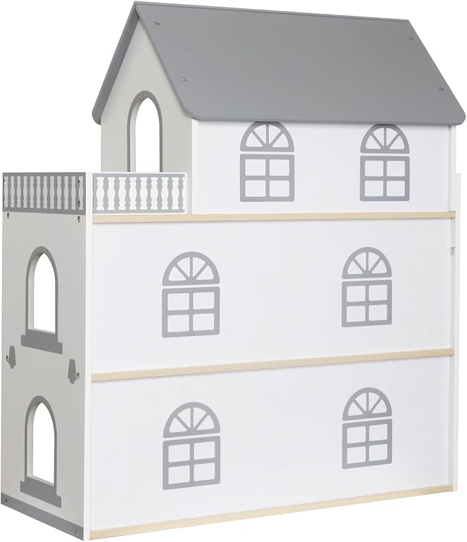 Wooden Dream Playhouse with Balcony, Doll House for Kids with Furniture, DIY Pretend Dolls Play House Toy, Girls Dollhouses Toys with 12 PCS Accessories, Birthday Gifts for Boys & Girls Ages 3+