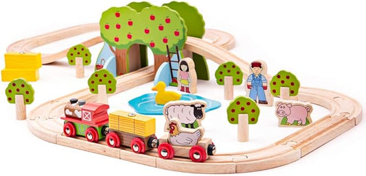 Bigjigs Rail Wooden Farm Train Set - 44 Play Pieces